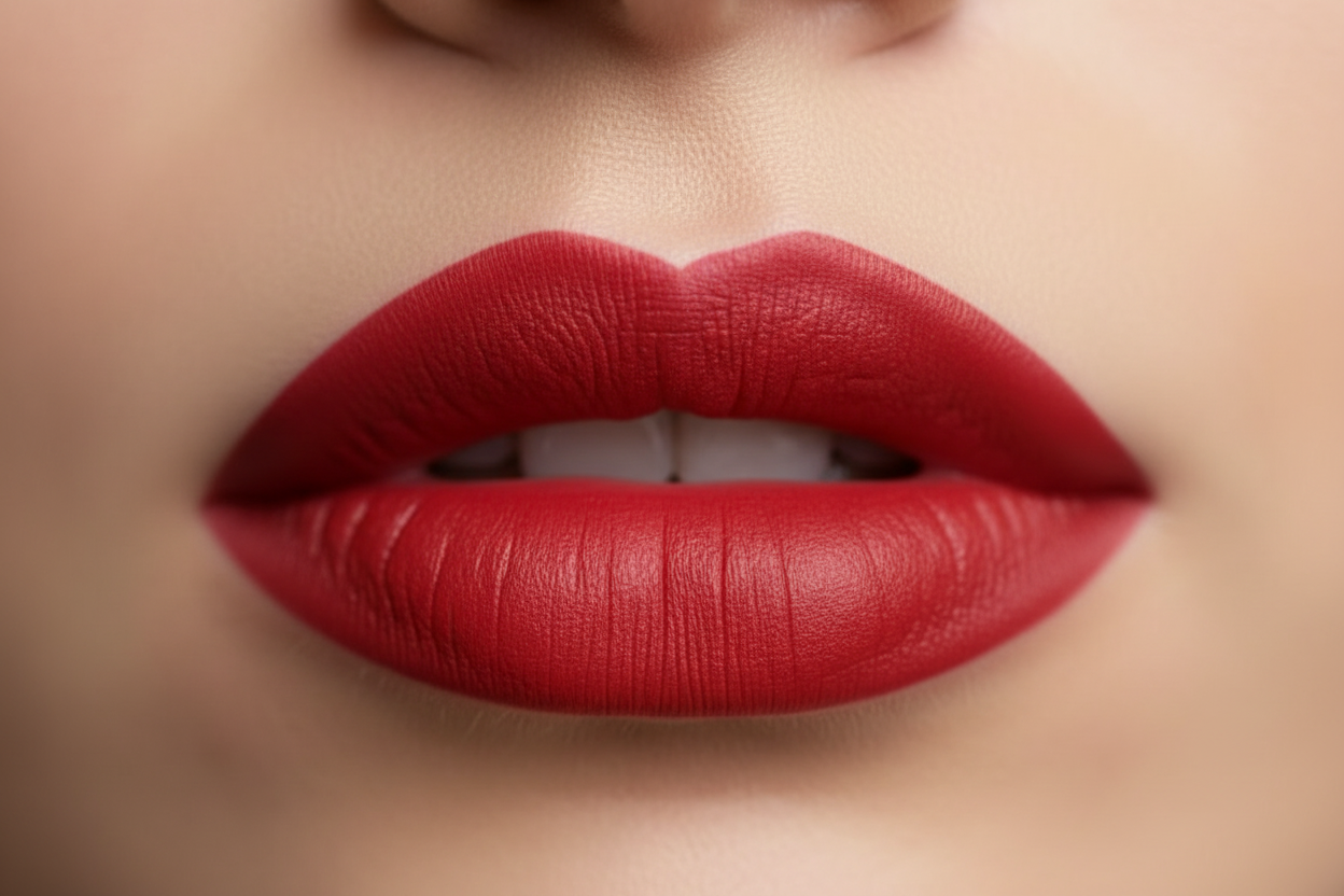 Close-up of lips wearing Nkechi Red