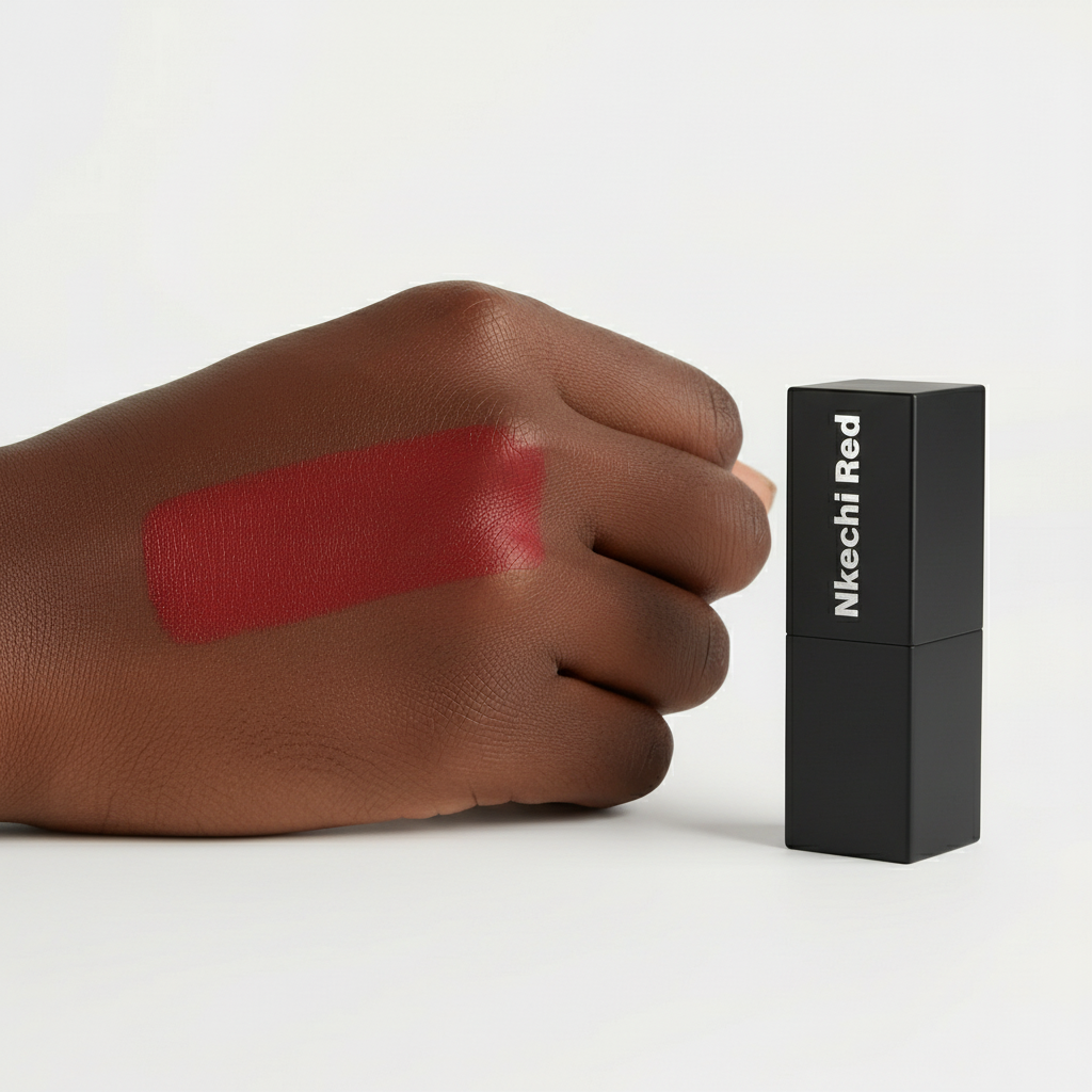Nkechi Red swatch on dark skin